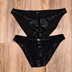 Bundle of 2 Faux Leather Bikini Briefs with sheer mesh detail (black)